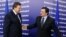 European Commission President Jose Manuel Barroso (right) welcomes Ukrainian President Viktor Yanukovych to Brussels.
