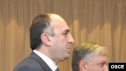 The Azerbaijani and Armenian foreign ministers, Elmar Mammadyarov (left) and Edward Nalbandian, at a meeting in Helsinki in 2008