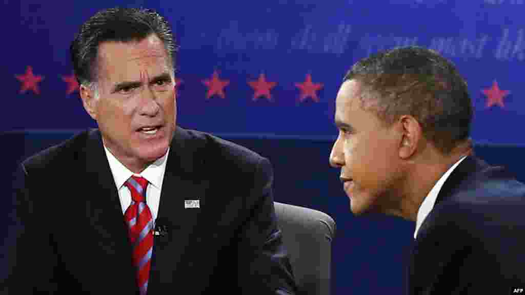 Митт Ромни и Барак Обама на третьих дебатах. Бока-Ратон, Флорида, 22 октября 2012 года.