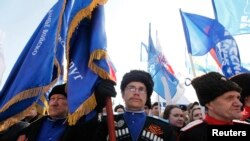 A pro-Russia rally in the Crimean city of Stavropol, March 7, 2014