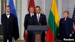 Президент США Барак Обама после встречи с главами стран Балтии во дворце Кадриорг в Таллине, 3 сентября 2014 года