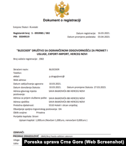 Kompanija "Bleecker" registrovana je 2021. u Crnoj Gori