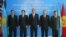 The five Central Asian foreign ministers posing after the signing ceremony
