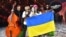 Kalush Orchestra from Ukraine poses after winning the 2022 Eurovision Song Contest in Turin early on May 15.