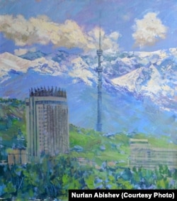 Гостиница «Алматы» на картине художника Нурлана Абишева.