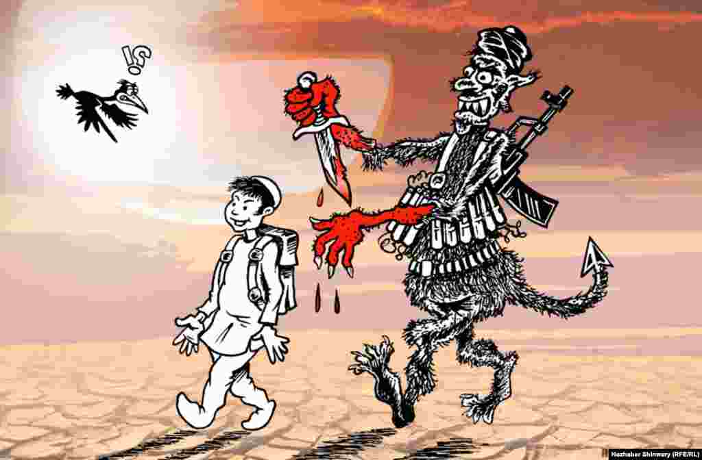 A depiction of the Taliban massacre of schoolchildren in Peshawar on December 16.