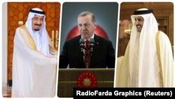 از راست: امیر قطر، رئیس‌جمهوری ترکیه، پادشاه عربستان