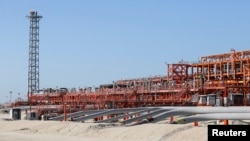 Infrastructure on D Island, the main processing hub at the Kashagan offshore oil field