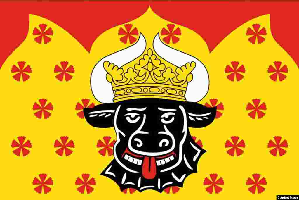 Welcome to the rural settlement of Syaskelevskoye in the Leningrad region (next to St. Petersburg), inhabited by about 5,000 people. The flag is based on the coat of arms of the Duke of Mecklenburg-Strelitz, whose estate was located there.