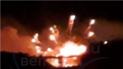Скриншот с видео, на котором запечатлен вероятный удар по мосту в районе Раздольного в Крыму