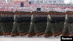 Chinese servicemen march during a military parade to mark the 80th anniversary of the end of World War Two, in Beijing earlier this year. 