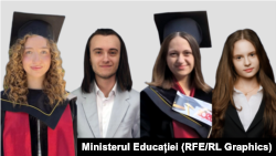 Colaj cu cei patru absolvenți de liceu care au primit zece din oficiu la Bac și vor susține doar o singură probă. De la stânga la dreapta: Daniela Luchian, Toma Gînga, Otilia Iurcu, Victoria Rațoi