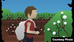 Özbegistanyň "Meniň pagta ýygnama durmuşym" atly kompýuter oýunyndan bir bölek.