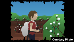 A screenshot from "My Cotton Picking Life," a new computer game set in the cotton fields of Uzbekistan.