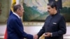 Nicolas Maduro shakes hands with Russian Foreign Minister Sergei Lavrov upon his arrival at the Miraflores Presidential Palace in Caracas, Venezuela, on February 20, 2024.