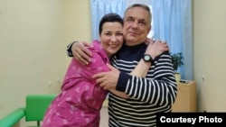 In this photo from opposition activist Raman Pratasevich's Telegram channel, Belarusian political prisoner Maryya Kalesnikava reportedly met her father after being held incommunicado for 21 months.