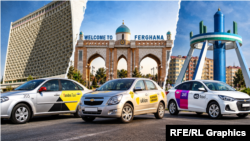 UZ - Collage illustration for the article regarding taxi companies on the Uzbek market.