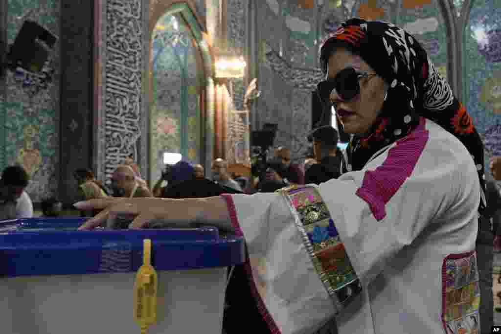 An Iranian woman in Tehran&nbsp;casts her ballot. The outcome of the election is unlikely to result in major policy shifts, but it could have an impact on the succession to the 85-year-old Khamenei, who has been Iran&rsquo;s supreme leader since 1989.