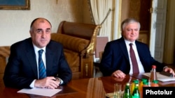 Foreign Ministers Elmar Mammadyarov (L) of Azerbaijan and Edward Nalbandian of Armenia.