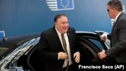 Secretarul de stat american Mike Pompeo, luni, la sosirea la Bruxelles 