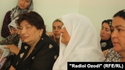 Relatives of Safarali Sangov in court in Dushanbe today.