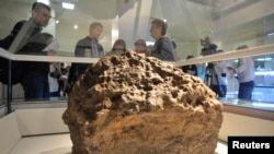 This enormous chunk of meteorite was lifted from the bottom of Chebarkul Lake.