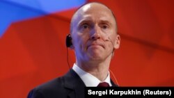 Carter Page speaks before an audience in Moscow on December 12, 2016.