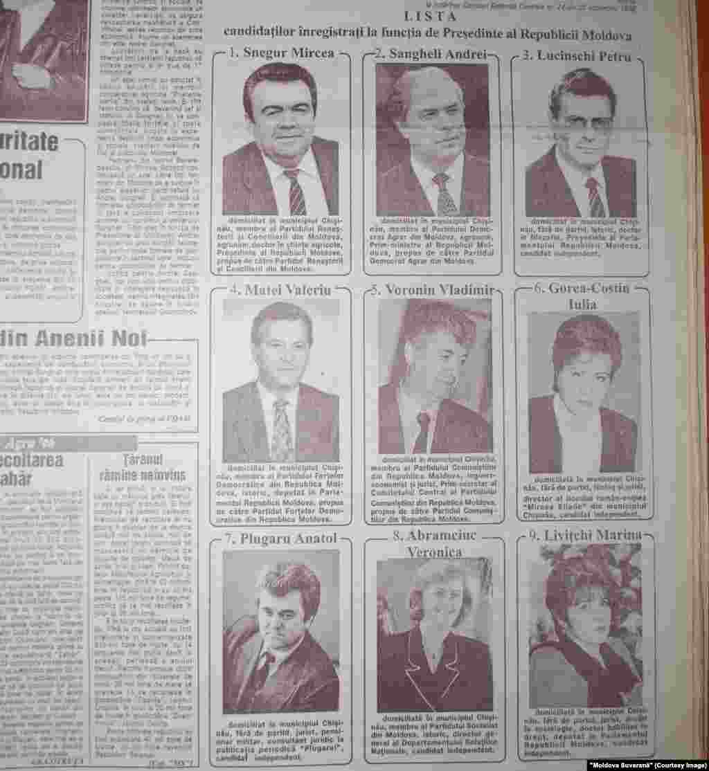 &quot;Moldova Suverană&quot;, 25 octombrie 1996, candidaţii la alegerile prezidenţiale