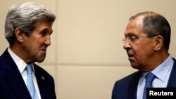 U.S. Secretary of State John Kerry meets Russian Foreign Minister Sergei Lavrov during a bilateral meeting on he sidelines of the ASEAN foreign ministers meeting in Vientiane, Laos, on July 26.