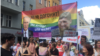 Russian President Vladimir Putin and head of Chechnya Ramzan Kadyrov are featured on a banner at Berlin Gay Pride in 2019.