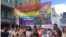 Russian President Vladimir Putin and head of Chechnya Ramzan Kadyrov are featured on a banner at Berlin Gay Pride in 2019.