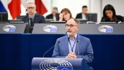 Дебати в Європарламенті про забезпечення відповідальності та правосуддя у відповідь на постійні напади Росії на цивільне населення в Україні. Виступає фінський євродепутат Пекка Товері. Страсбург, Франція, 28 квітня 2026 року