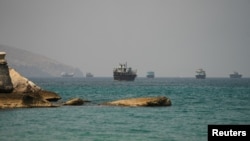 Vessels in the Strait of Hormuz as seen from Musandam, Oman