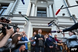 Nikolai Rybakov, the head of Russia's Yabloko party, spoke to media outside the Supreme Court in Moscow.