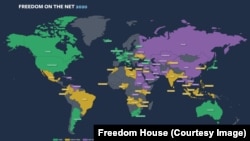 Freedom on the Net - 2020. Әлемдегі интернет еркіндігі туралы карта.