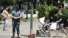 Armenia -- A masked police officer patrols streets of Yerevan, July 10, 2020.