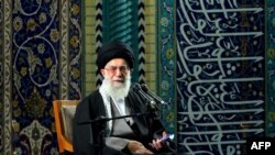 Supreme leader Ayatollah Ali Khamenei delivers a speech during a gathering of Basij in Tehran on November 20.