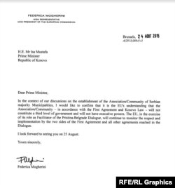 Letra e Federica Mogherinit për Asociacionin e Komunave Serbe