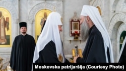 Patrijarh Srpske pravoslavne crkve Porfirije sa patrijarhom Ruske pravoslavne crkve Kirilom u Moskvi, 22. aprila 2025.