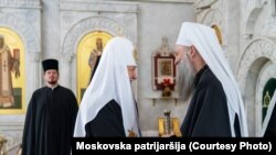Patriarku i Kishës Ortodokse Serbe, Porfirije, me patriarkun e Kishës Ortodokse Ruse, Kiril, në Moskë, 22 prill 2025.