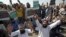 Supporters of a Pakistani religious group chant slogans while blocking a highway in the southern Pakistani city of Karachi on October 31.