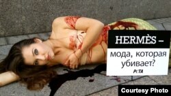 Модель Дарина Мильгевска в московской акции против негуманного обращения с аллигаторами