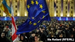 Georgians protest in central Tbilisi over government policies on October 30.