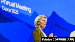 Председателката на Европейската комисия Урсула фон дер Лайен говори на Световния икономически форум в Давос.
