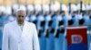 Pope Francis reviews a honor guard during a welcoming ceremony at the presidential palace in Ankara, Turkey.