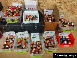 Vape batteries on their way to Ukraine being sorted into different sizes.