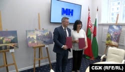 Председателите на СБЖ и БСЖ Снежана Тодорова и Андрей Кривошеев след подписваането на споразумение за сътрудничество между двата професионални съюза, юли 2024 г.