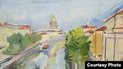 А. А. Успенский. Вид на Исаакиевский собор от Поцелуева моста. 1935 год. [Фото — <a href="http://www.rah.ru" target=_blank>«Российская академия художеств»</a>]