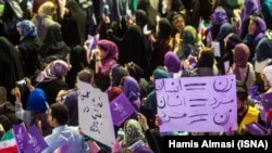 Rouhani supporters in an election rally on May 9, 2017. Gender equality was stressed by women as one of their important demands during election rallies.