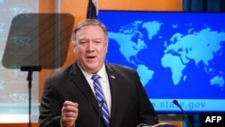 U.S. Secretary of State Mike Pompeo speaks to reporters during a media briefing at the State Department in Washington on May 6.
